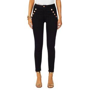 Ramy Brooks Helena Skinny Rose Black Jeans with Gold Button Flair
